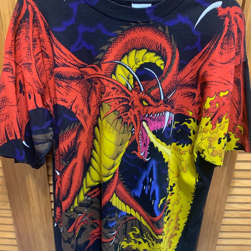 Vtg 1993 The Dragon AOP with Liquid Blue size XL tag